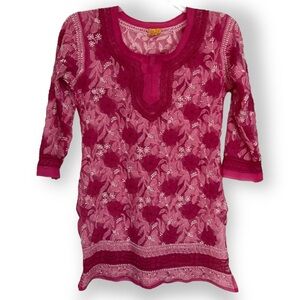 The Lotus House Pink Tunic Top Hand Embroidered I… - image 1